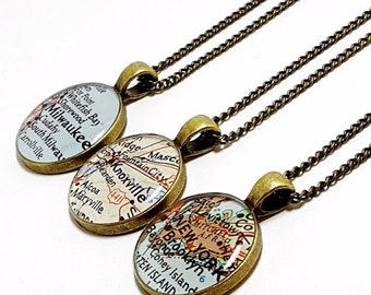 CUSTOM Vintage Map Necklace. You Select Location. Anywhere In The World. One Necklace. Map Pendant.Jewelry. Personalized. Gifts For Women.