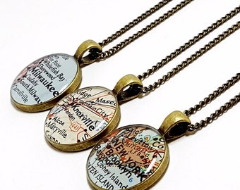 CUSTOM Vintage Map Necklace. You Select Location. Anywhere In The World. One Necklace. Wanderlust. Wonerlust. Wonder. Traveller. Travel.
