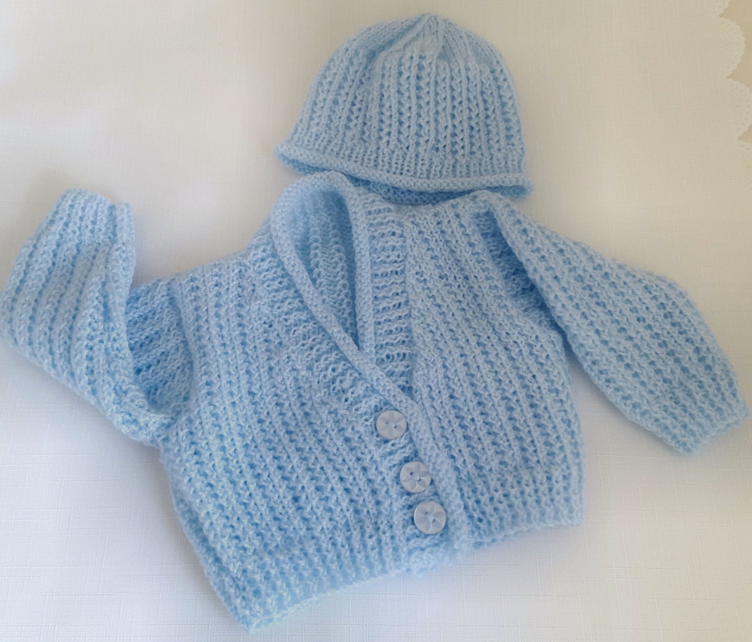 Baby Knitted Sweater Set Handmade Boys Cardigan and Hat