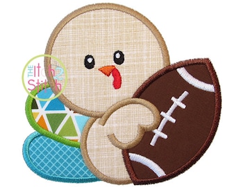 Turkey Football Applique Design shown with our "Adipose Unicase" Font NOT Included, size(s) 4x4, 5x7, & 6x10, INSTANT DOWNLOAD now available