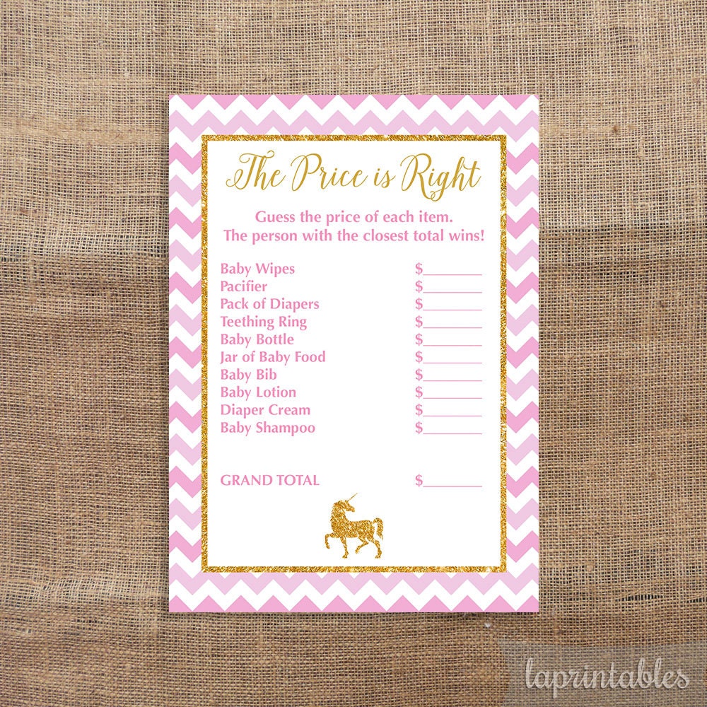 Unicorn Price is Right Game Baby Shower Game Pink by ...