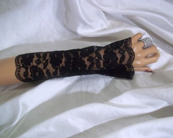 Long Black Lace Gloves, Sexy Black Lace Gloves, Long Lace Arm Warmers, Long Black Fingerless Gloves, Bridesmaid Gloves, Long Formal Gloves