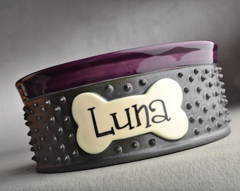 Dog Bowl Single Personalized Made To Order Spiky Dog Bowl by Symmetrical Pottery