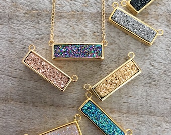 Druzy Bar Necklace, Druzy Necklace, Bar Necklace, Drusy Necklace, Druzy Jewelry, Titanium Druzy Necklace
