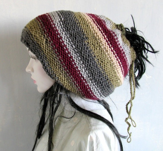 Knitted Dreadlock HatChunky Beanie Large Beanie by recyclingroom