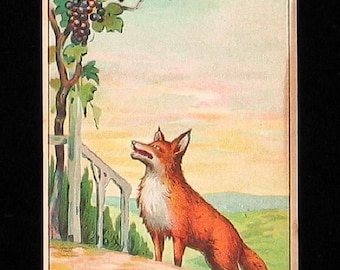Antique Victorian Era Trade Card For Gibeson Pianos Fox & Grapes Cute CUTE