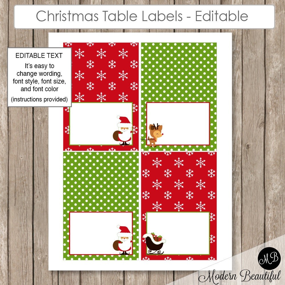 Christmas Printable Editable Table Label Buffet Label Party