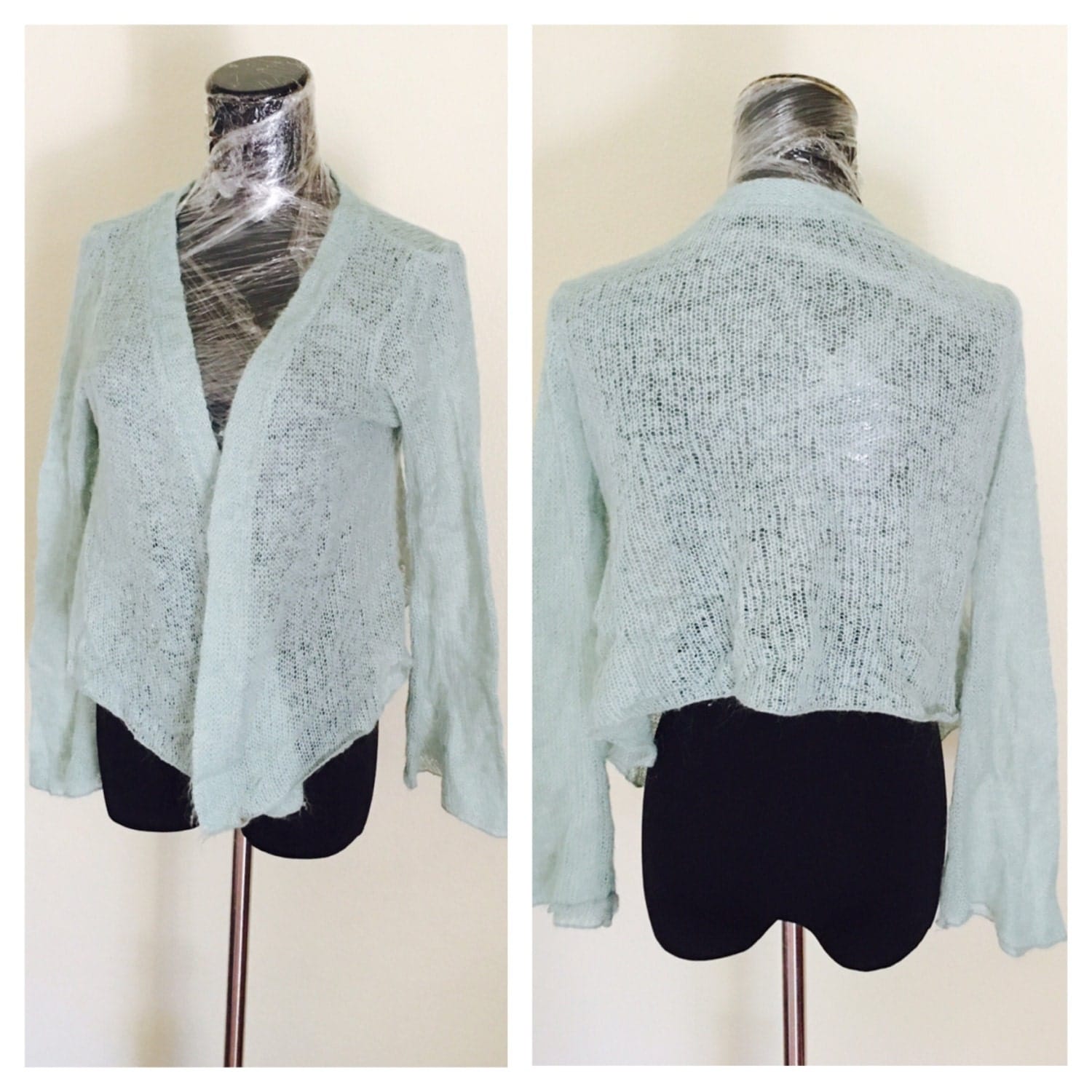 Long Sleeve Bolero/Sweater Aqua Color Angora Woman Fashion