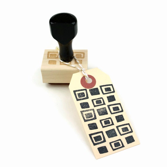 Rubber Stamp Retro Squares Pattern Hand Drawn Geometric