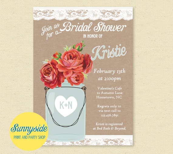 Red Roses Bridal Shower Invitation, Printable Burlap Lace Mason Jar Invite, Vintage Rose Il_570xn