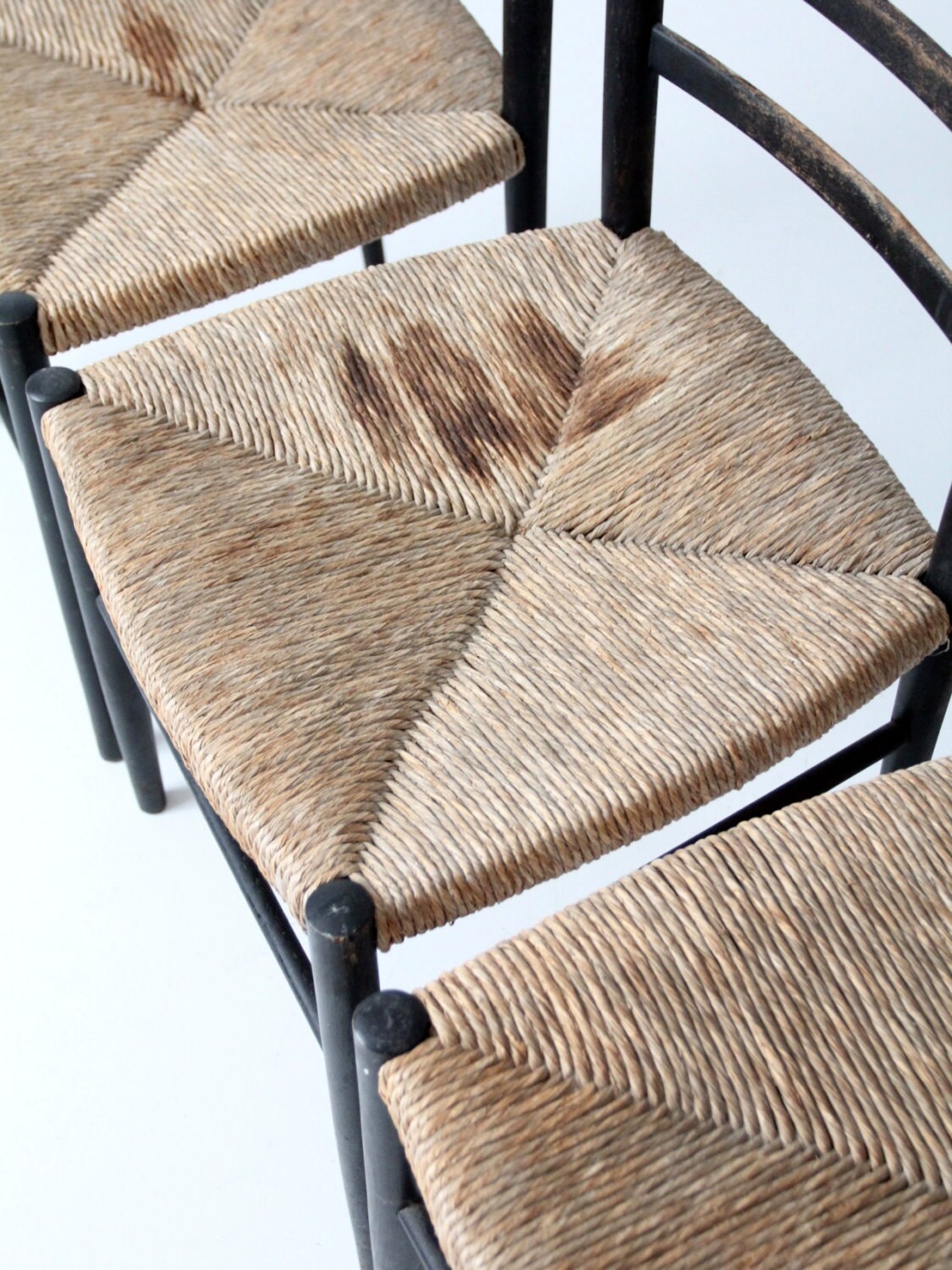 vintage ladder back chairs rush seat black wood chairs Gio