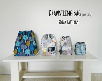 Drawstring Bag {PDF sewing pattern} instant download, sewing, sew, four sizes, bag, project bag, sewing, knitting, sotak patterns, pattern