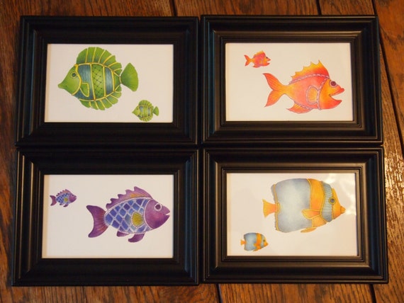 Items similar to Colorful,Framed Tropical Fish-Series of 4-Free ...