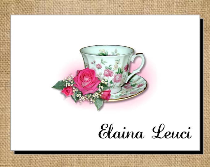 Beautiful Rosie Tea Teacup Cup Tea Note Cards - Invitations - Thank You Cards for Bridal Shower or Luncheon ~ Bridal Gift