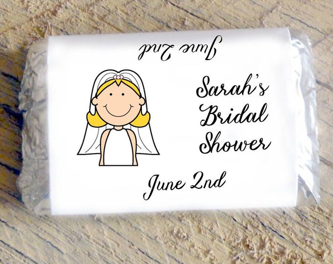 Bride Cartoon Bridal Shower Wedding Candy Bar Wrappers Rehearsal Dinner Favors Candy Wrappers
