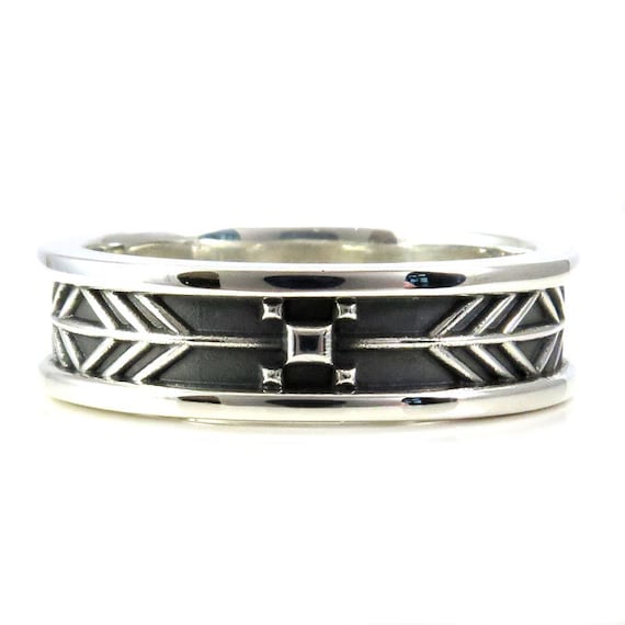 Mens Arrow Tail Wedding Ring Sterling Silver Native