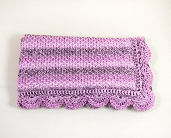 Download Knitted Baby Blanket with Crochet Lace Edging by SasasHandcrafts