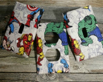 The Avengers Light Switch Plate - Super Hero Room Decor - Switchplate - The Hulk - Ironman - Wolvernine - Captain America