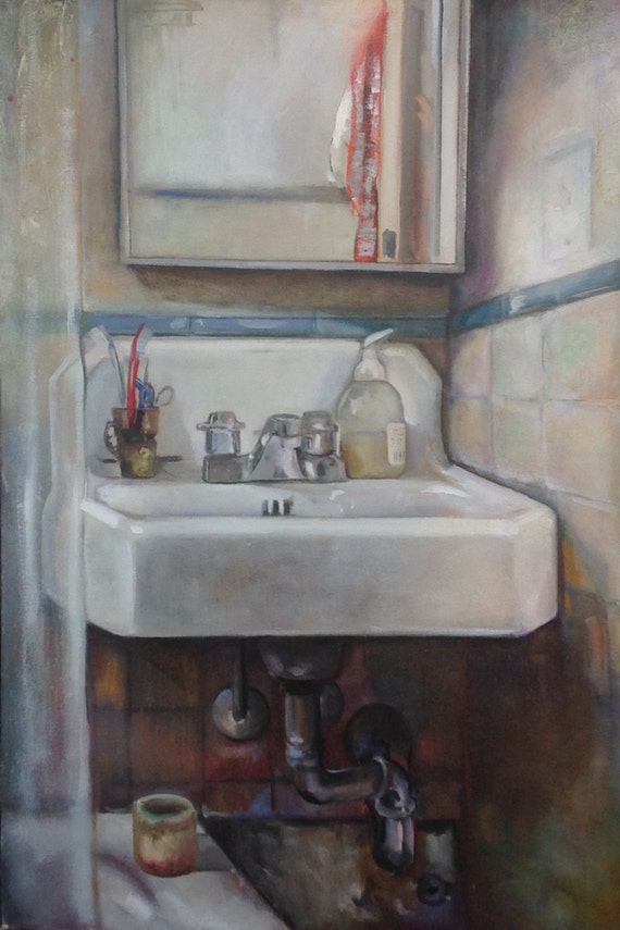 Items Similar To Le Sink Bathroom Art Original Oil Painting On Canvas   Il 570xN.1025098864 75yc 