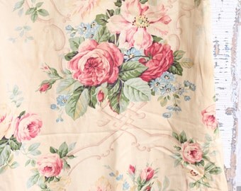 Pink Cabbage Rose Floral Vintage Barkcloth Drapes Drapery Panel Curtains