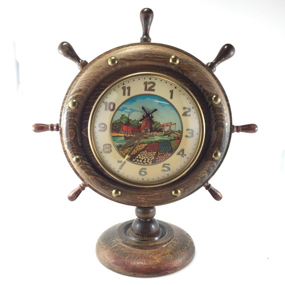 ANTIQUE Nautical Clock. Dutch Windmill Mantel Clock. Ships