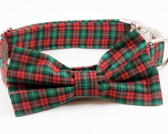 Holiday Cheer Christmas Plaid Bow Tie Dog Collar, Holiday Dog Collar, Bowtie Dog Collar, Red Dog Collar, Fall , Scottish, Flannel, Christmas