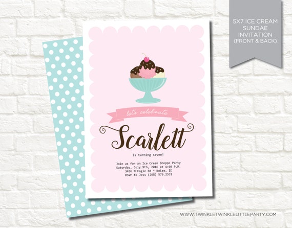 Neapolitan Ice Cream Sundae Shoppe Digital Summer Birthday Party Invitation Il_570xn