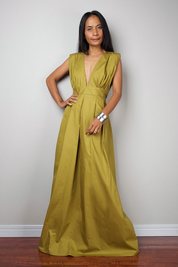 Olive Maxi Dress Long Yellow Green dress : Oriental Secrets