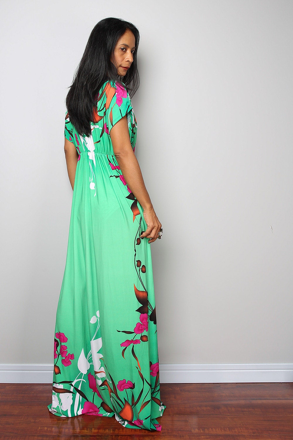 Green dress Floral Dress Summer maxi dress : Funky Elegant