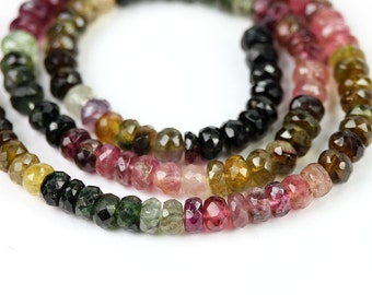 Tourmaline Mico Faceted Rondelles 10 Pieces 6MM Pink Green Yellow Brown Petro Semi Precious Gemstone