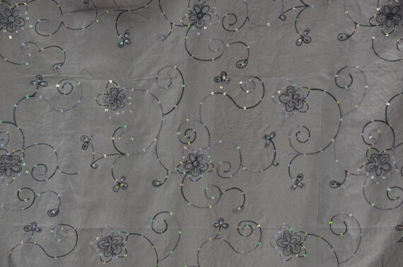 Taffeta Fabric Flower Sequins Embroidery Silver Sold by the