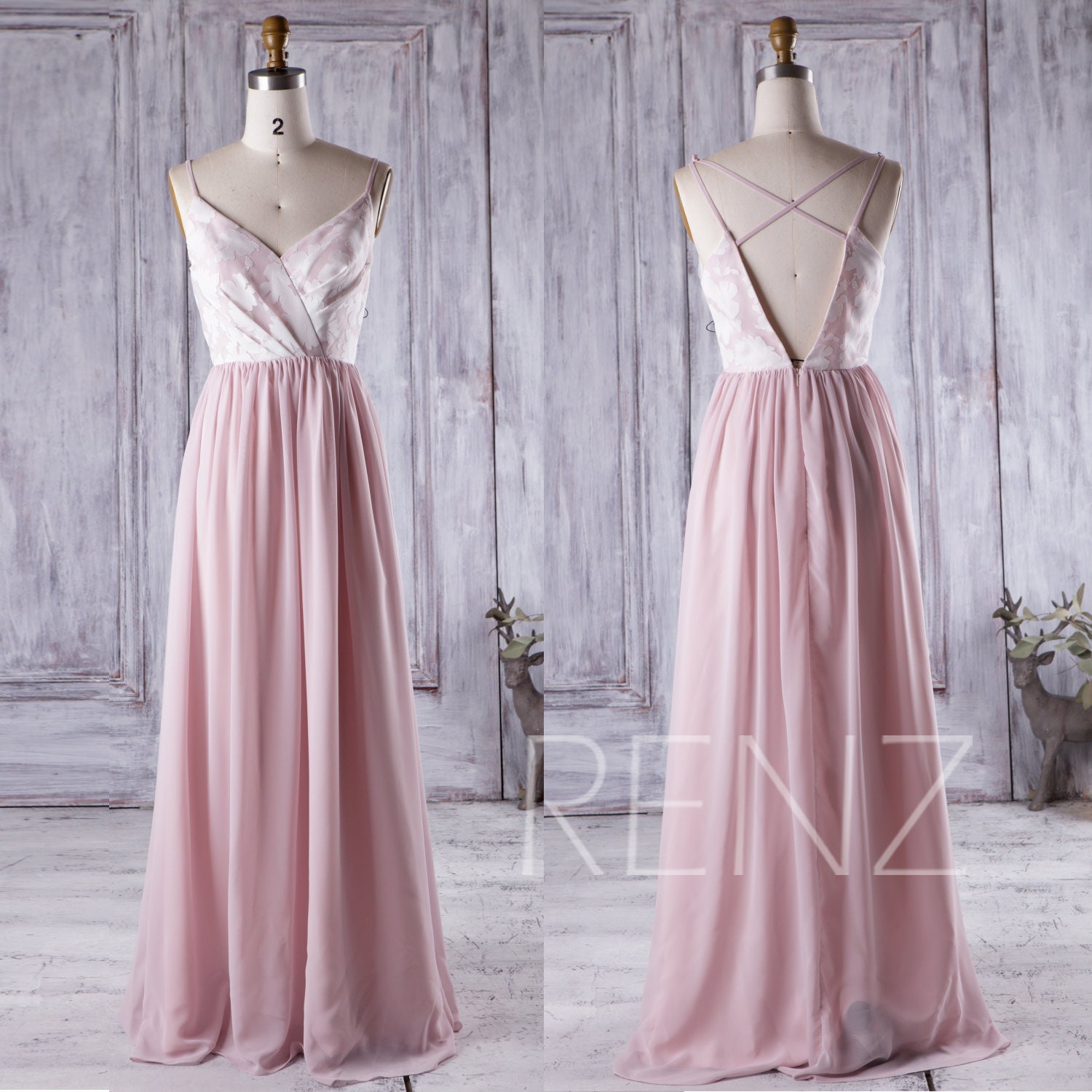 Bridesmaid Dress Peach Chiffon DressWedding DressV Neck Prom | Etsy