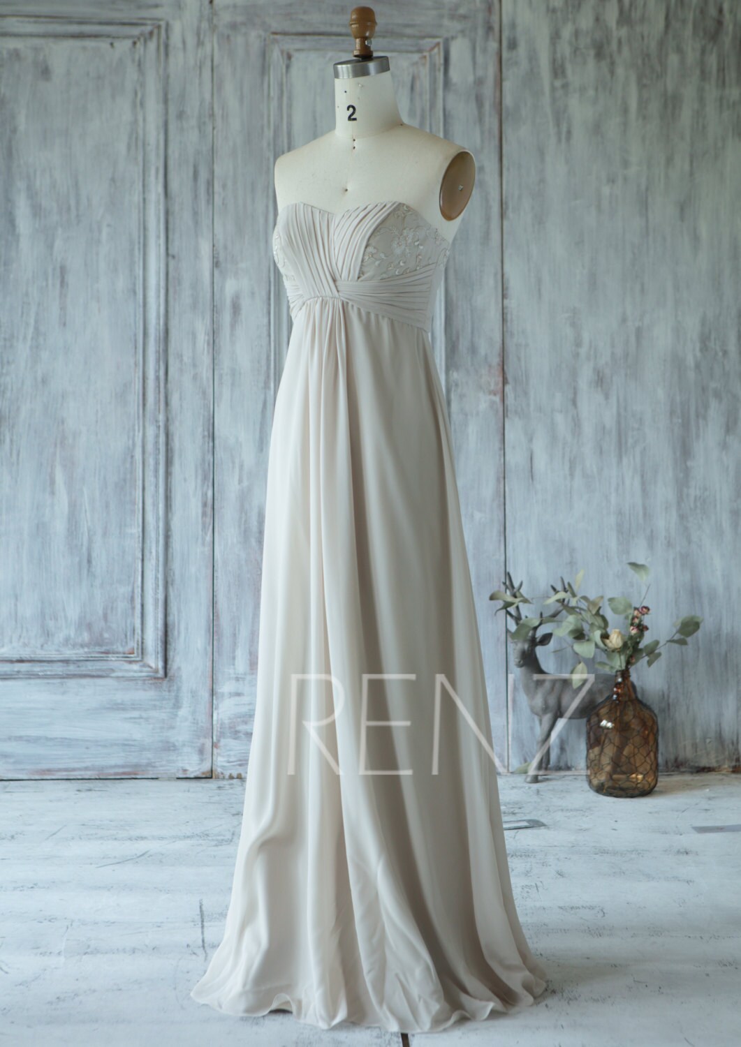 2017 Cream/Beige Bridesmaid Dress with Lace Strapless Weding
