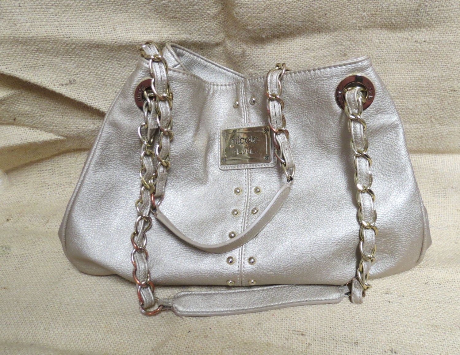 Vintage Nicole Miller Shoulder Bag Gold Faux Leather   Il Fullxfull.986829664 Okka 