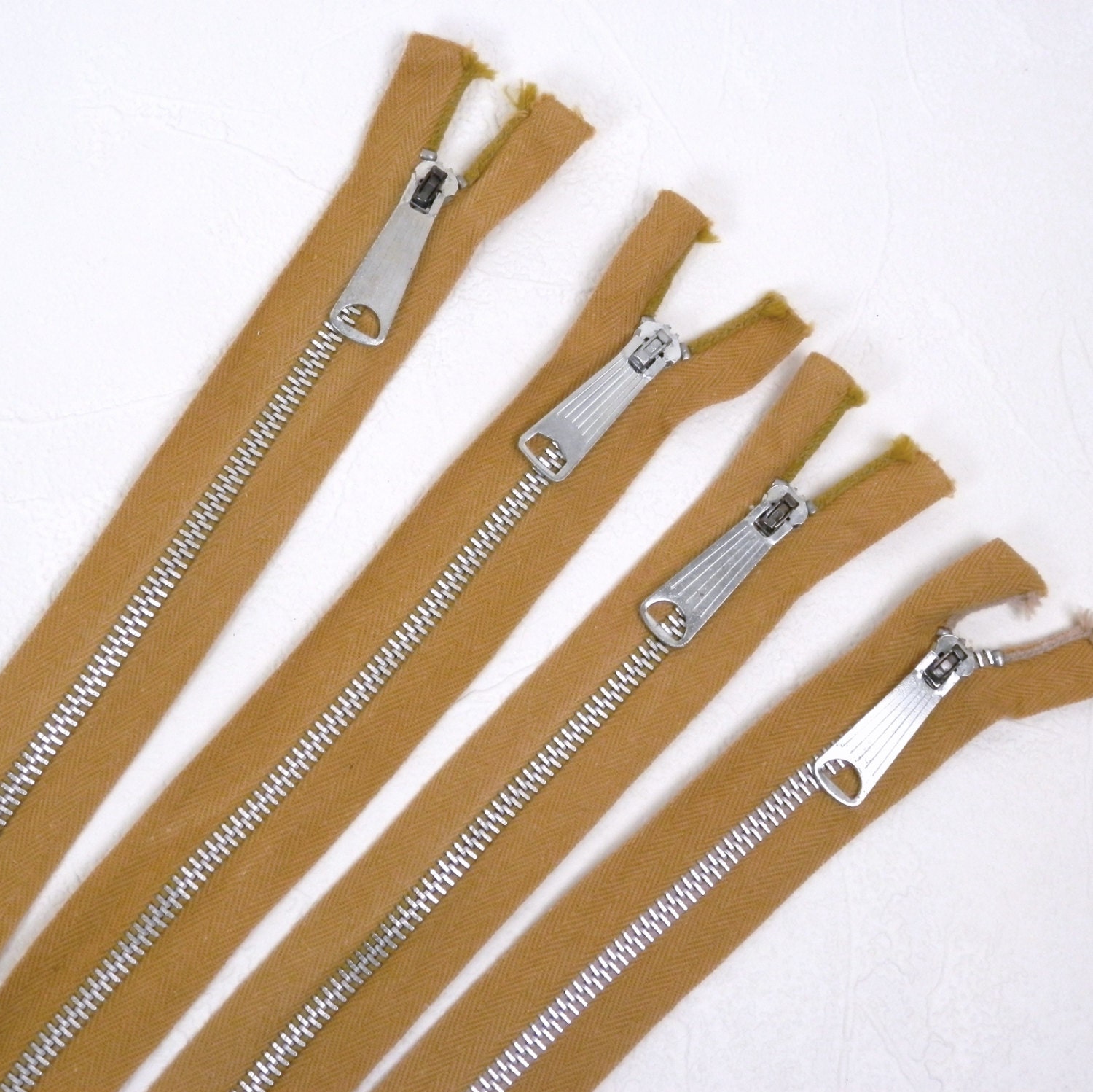 Separating Zippers Gold Tan Four Heavy Duty Zippers with Metal