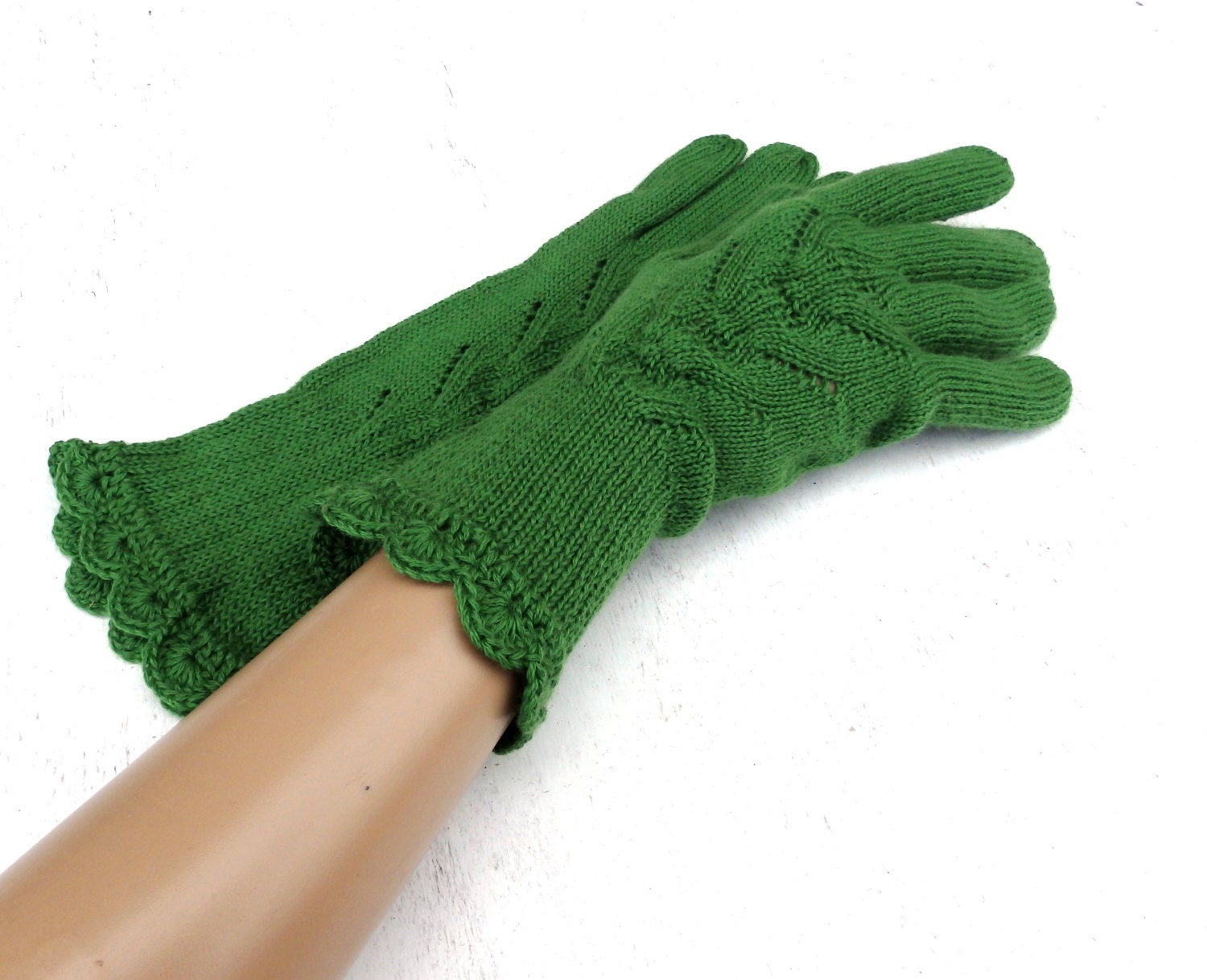 knitted gloves with fingers knit women green lace gloves