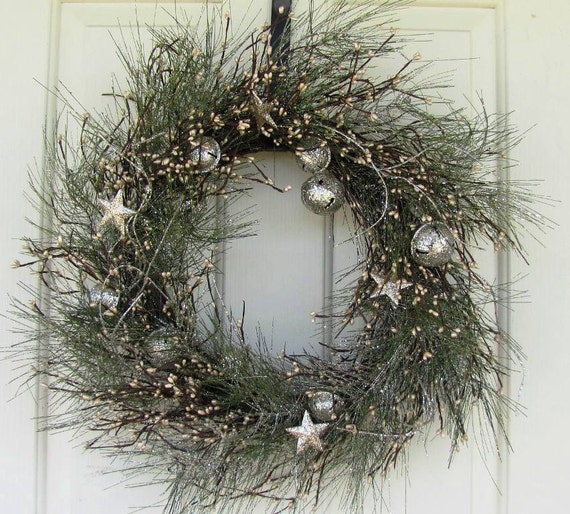 STORM DOOR Wreath Christmas Wreath Silver Bells & Pine