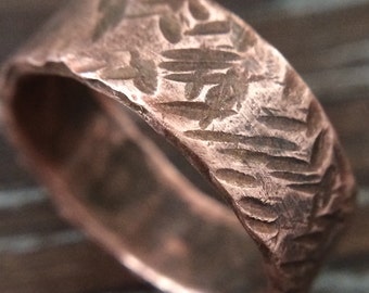 Industrial Forged Copper Ring - Unique Men's Wedding Band - Custom Sized Textured Band - 7th Wedding Anniversary Gift