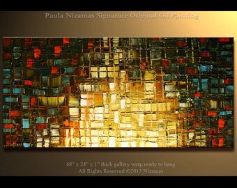 Abstract Original painting Sunset, 48" x 24" Acrylic & Oil pallete knife heavy texture hand painted wall decor ready to hang