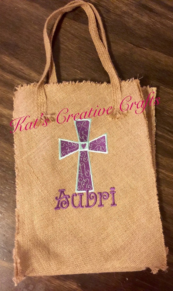 Items similar to Jute, Burlap, Embroidered bag, Customized with name