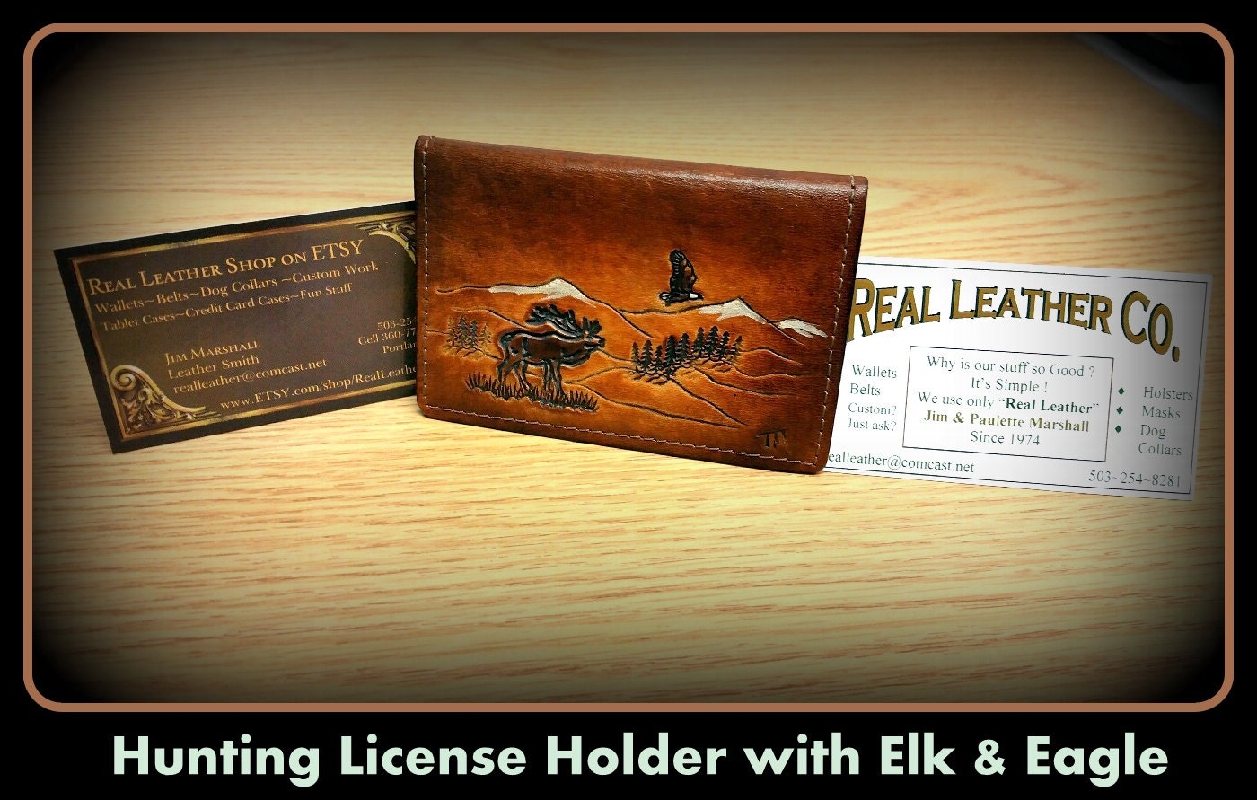 Leather Hunting License Case, wallet, holder, can take your Drivers