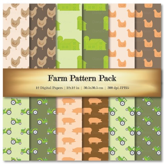 Farm Digital Scrapbook Paper Variety Pack Green Orange Animal