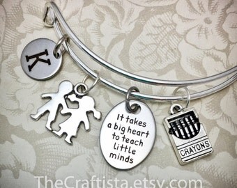 Personalized Teacher Adjustable Bangle, TB1 Teacher's Gift, Teacher Jewelry, Crayons Charm, Kids Charm, Teacher Gifts, Teacher Charm