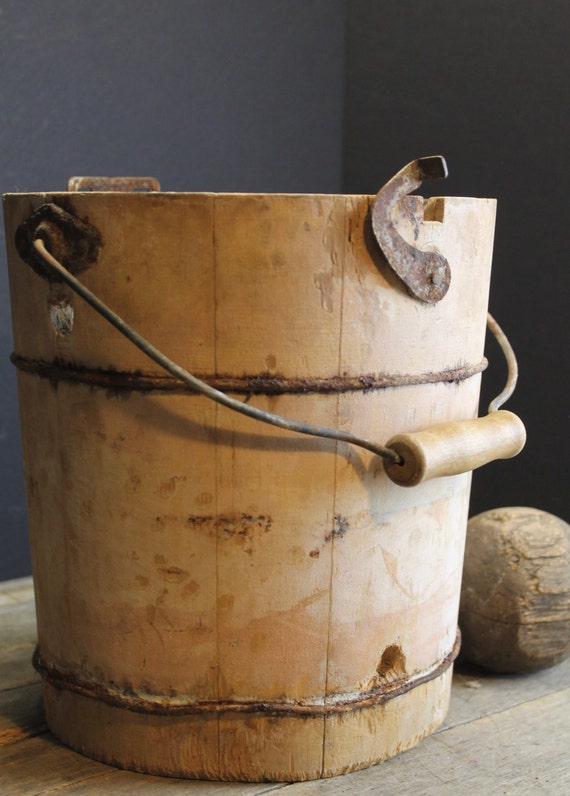 Antique Wood Ice Cream Bucket with Ice Cream Maker
