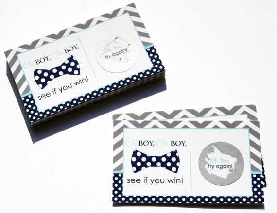 cards baby lottery shower Navy, Game, Shower Scratch Activity Off & Baby Bow Grey Boys, Tie