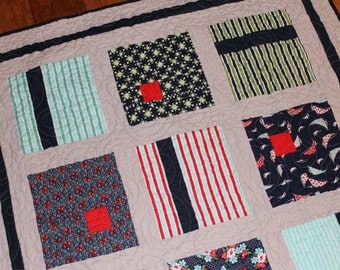 Modern Baby Quilt made with Daysail Fabric by Bonnie and Camille