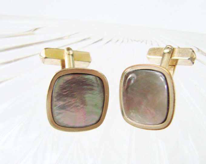 Retro Swank Abalone Gold Filled Cufflinks / Mid Century / Designer Signed / Vintage Wedding / Jewelry / Jewellery