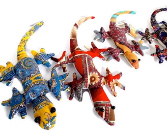 Vintage Lizards Stuffed (4) Bright Fabric 1980s