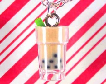 bubble tea necklace kawaii polymer clay charms miniature food jewelry polymer clay food necklace food charm boba tea charm boba tea necklace