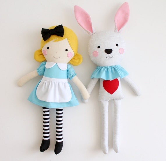 alice in wonderland stuffed white rabbit